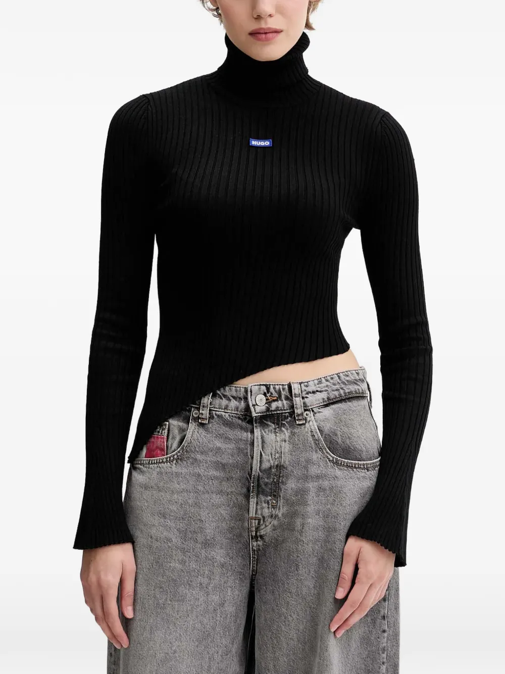 HUGO turtleneck slit sweaterr - Nero