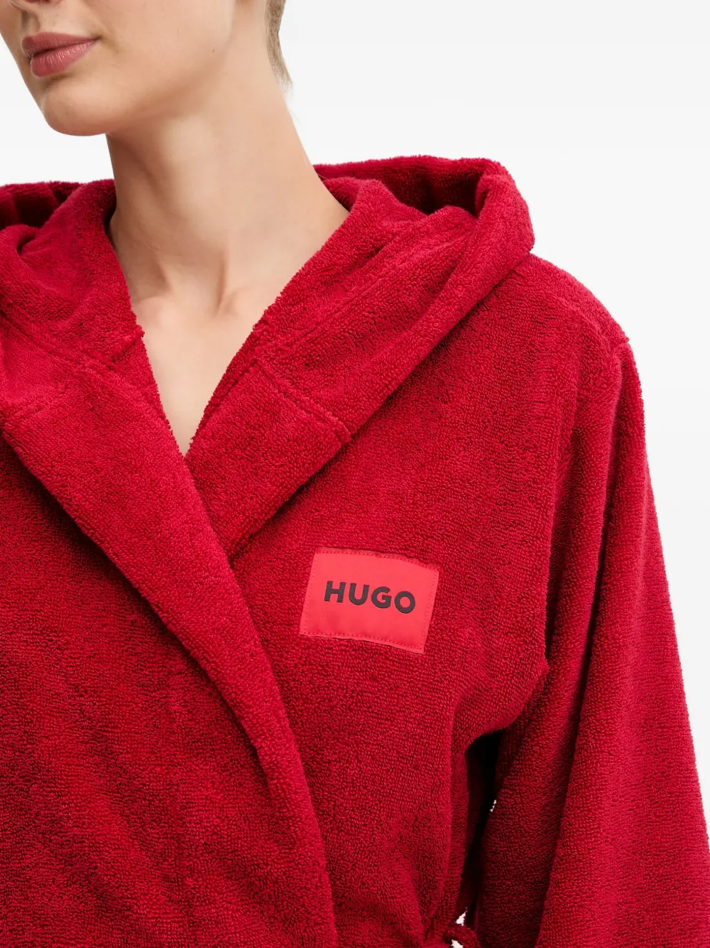Hugo Boss Logo-patch Belted Robe In Red