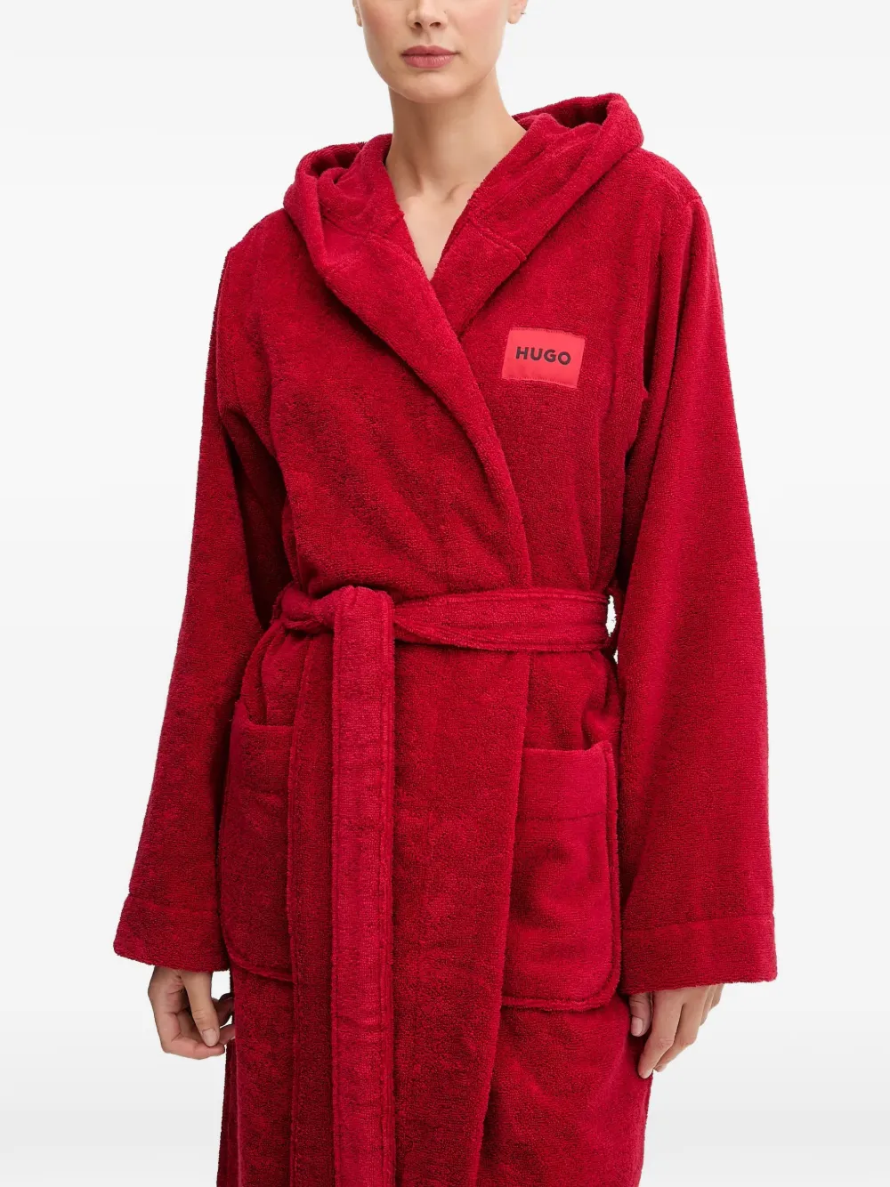 Hugo Boss Logo-patch Belted Robe In Red