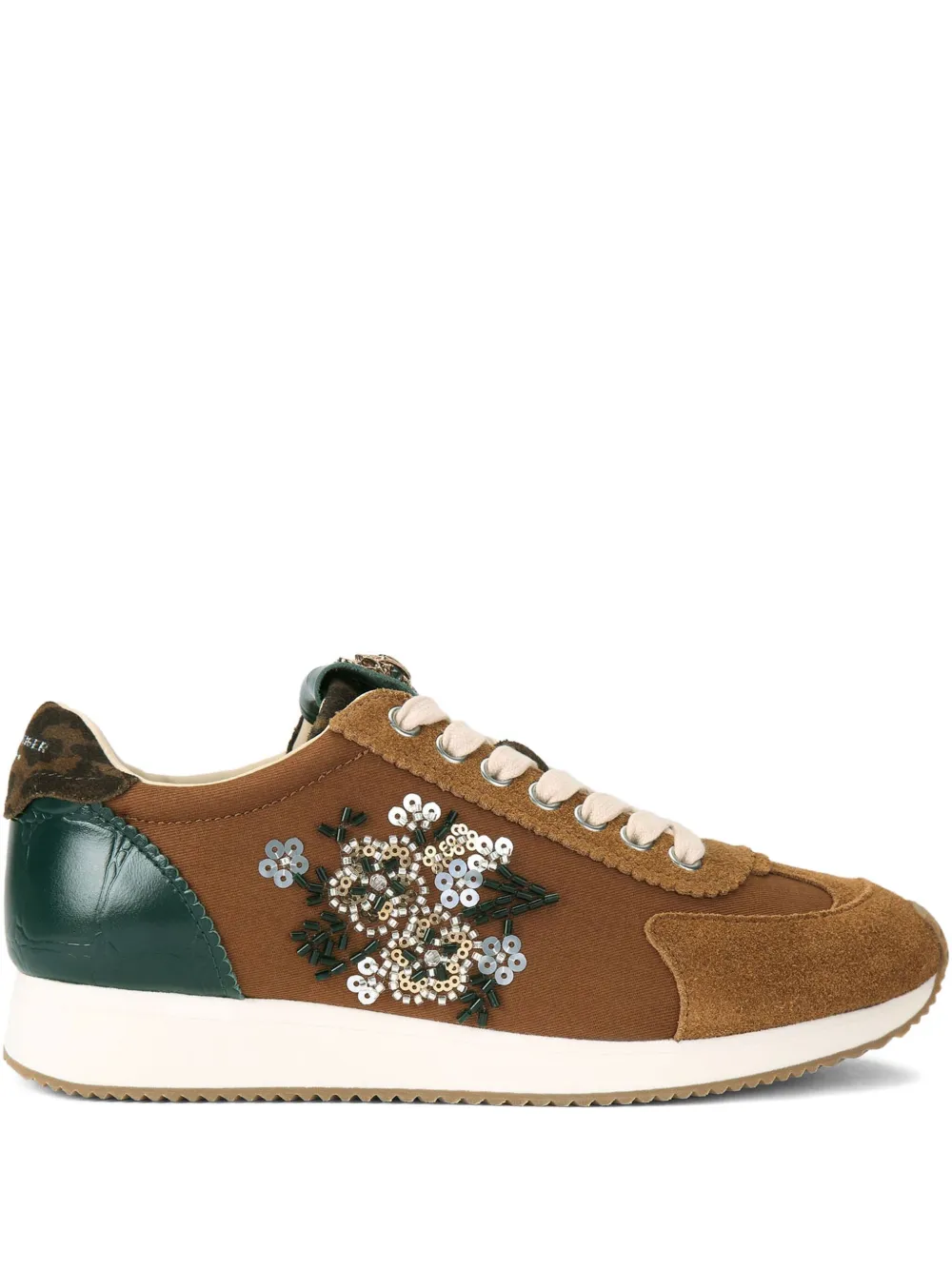 Kurt Geiger London Islington sneakers met pailletten en bloemen Bruin