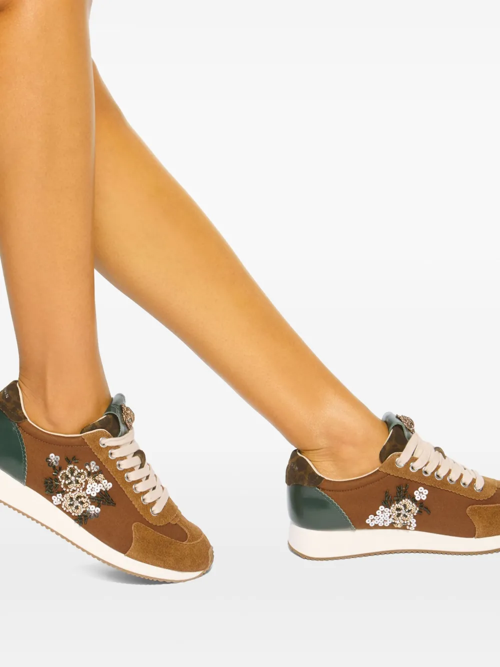 Kurt Geiger London Islington sneakers met pailletten en bloemen Bruin