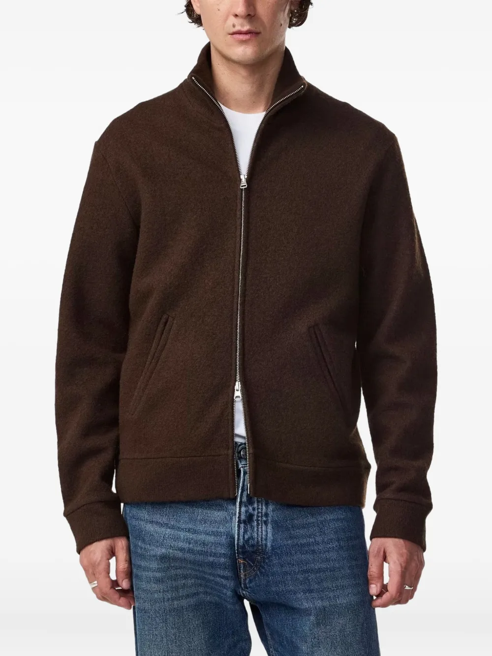 NN07 Boiled sweater met rits Bruin