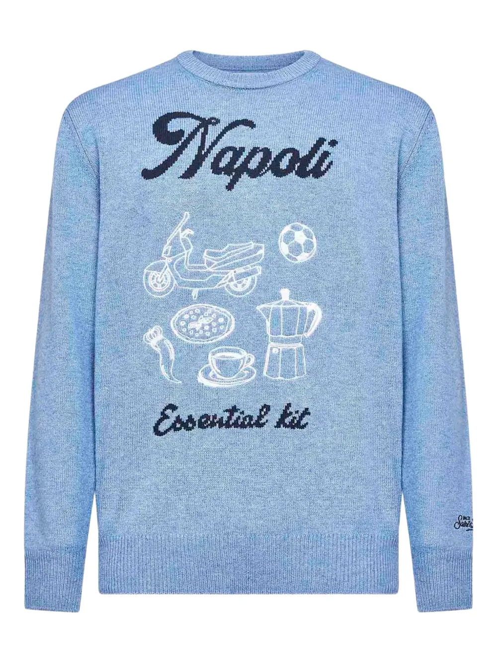 Mc2 Saint Barth Artwork Embroidery Long-sleeved Sweater In Blue