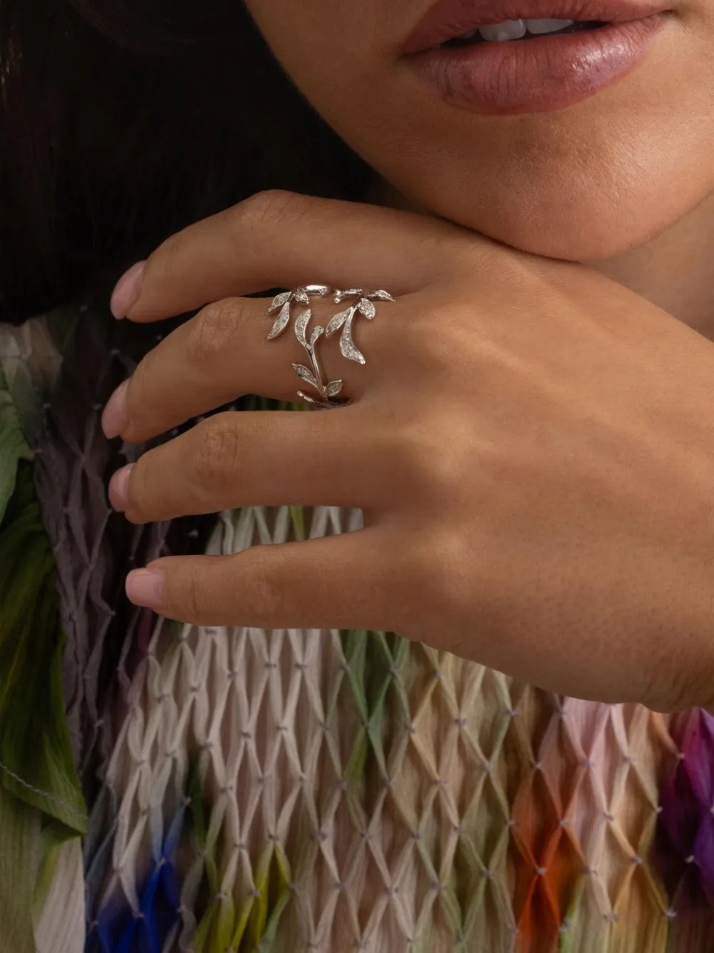  Stefere 18k White Gold Garden-bloom Diamond Ring - Silver 
