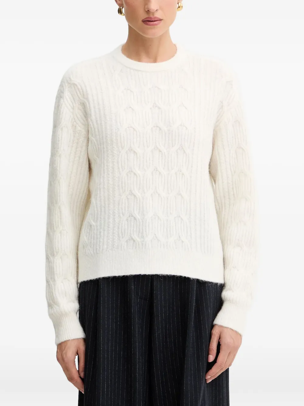 Twinset Cable-knit Crew-neck Sweater In White