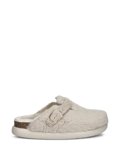 Scholl buckle strap mules