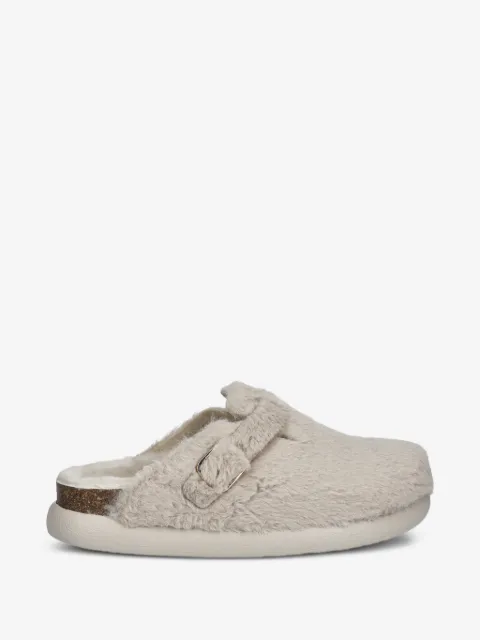 Scholl buckle strap mules