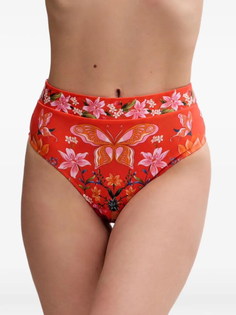 Farm Rio Floral-pattern Bikini Bottoms In Red