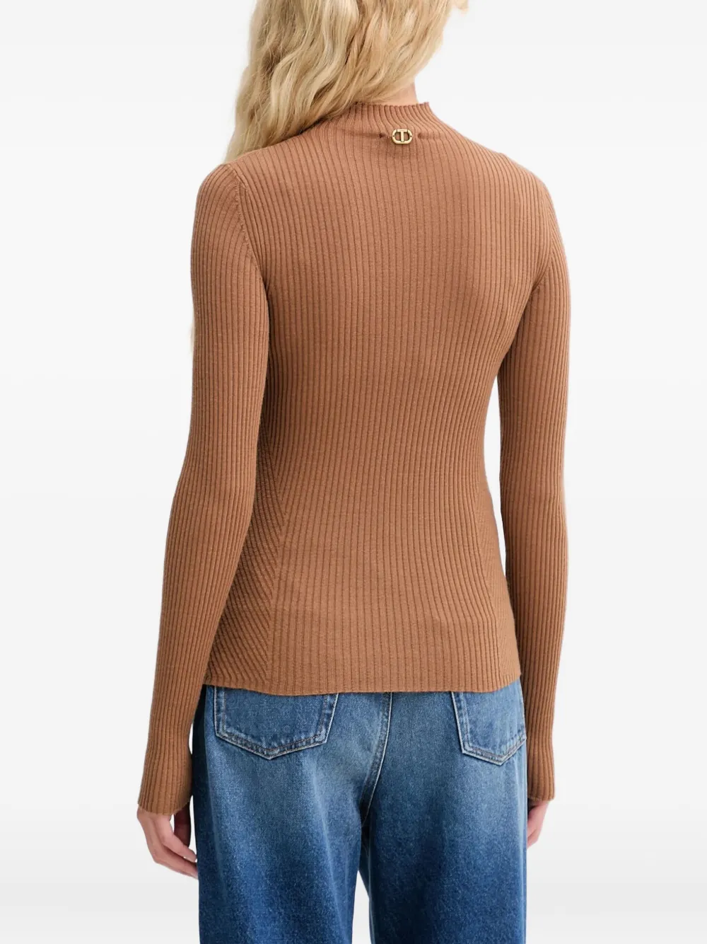 Twinset Gerippter Pullover Mit Logo-schild In Brown