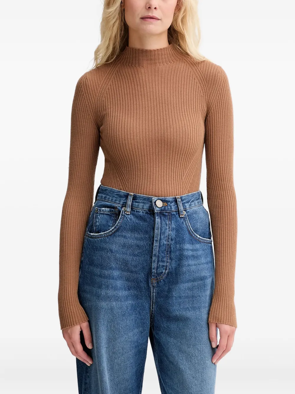 TWINSET Maglione a coste con placca logo - Marrone