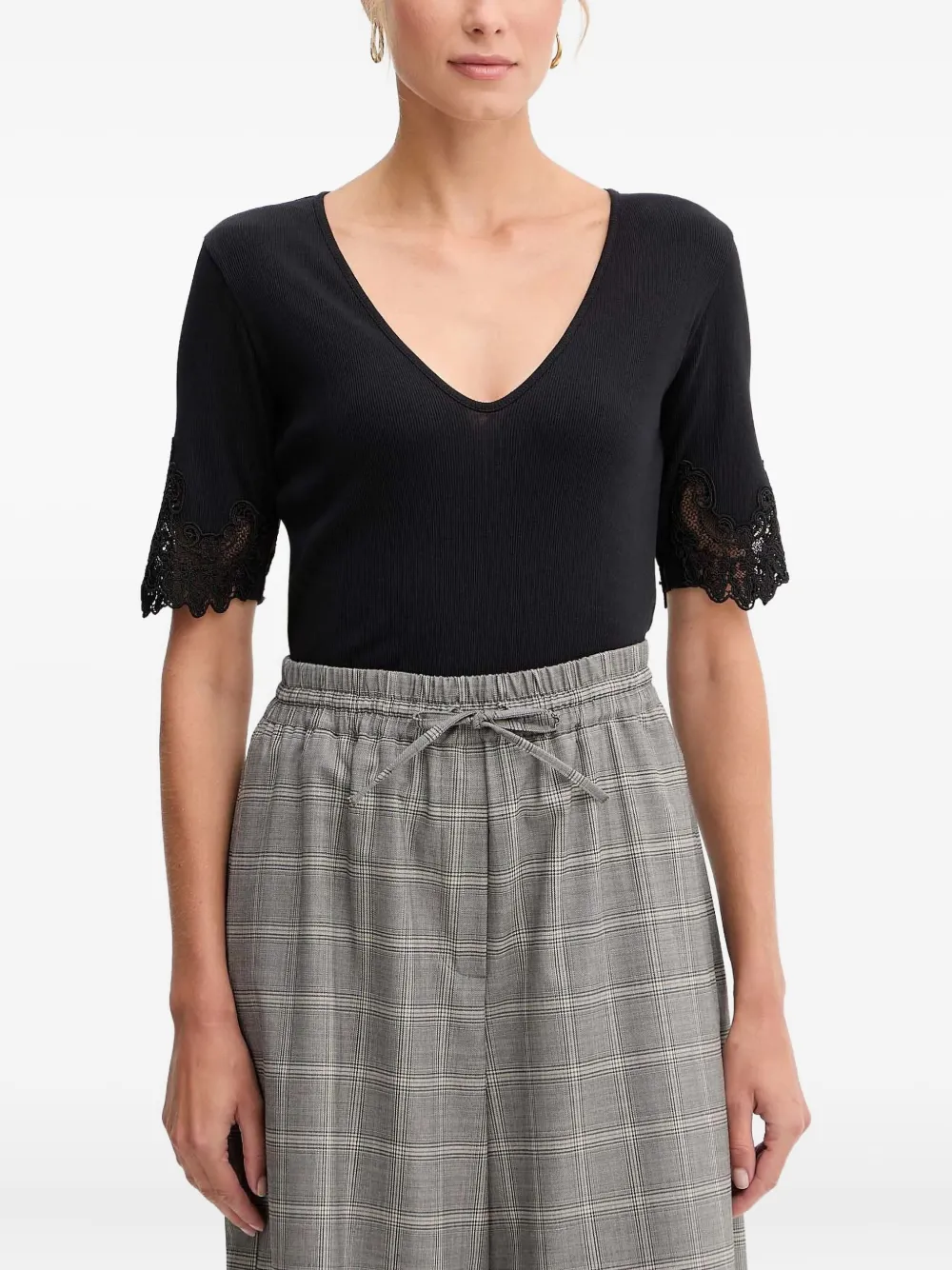 Twinset Lace-detail Cotton T-shirt In Black
