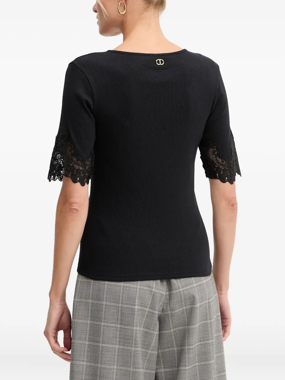 Twinset Lace-detail Cotton T-shirt In Black