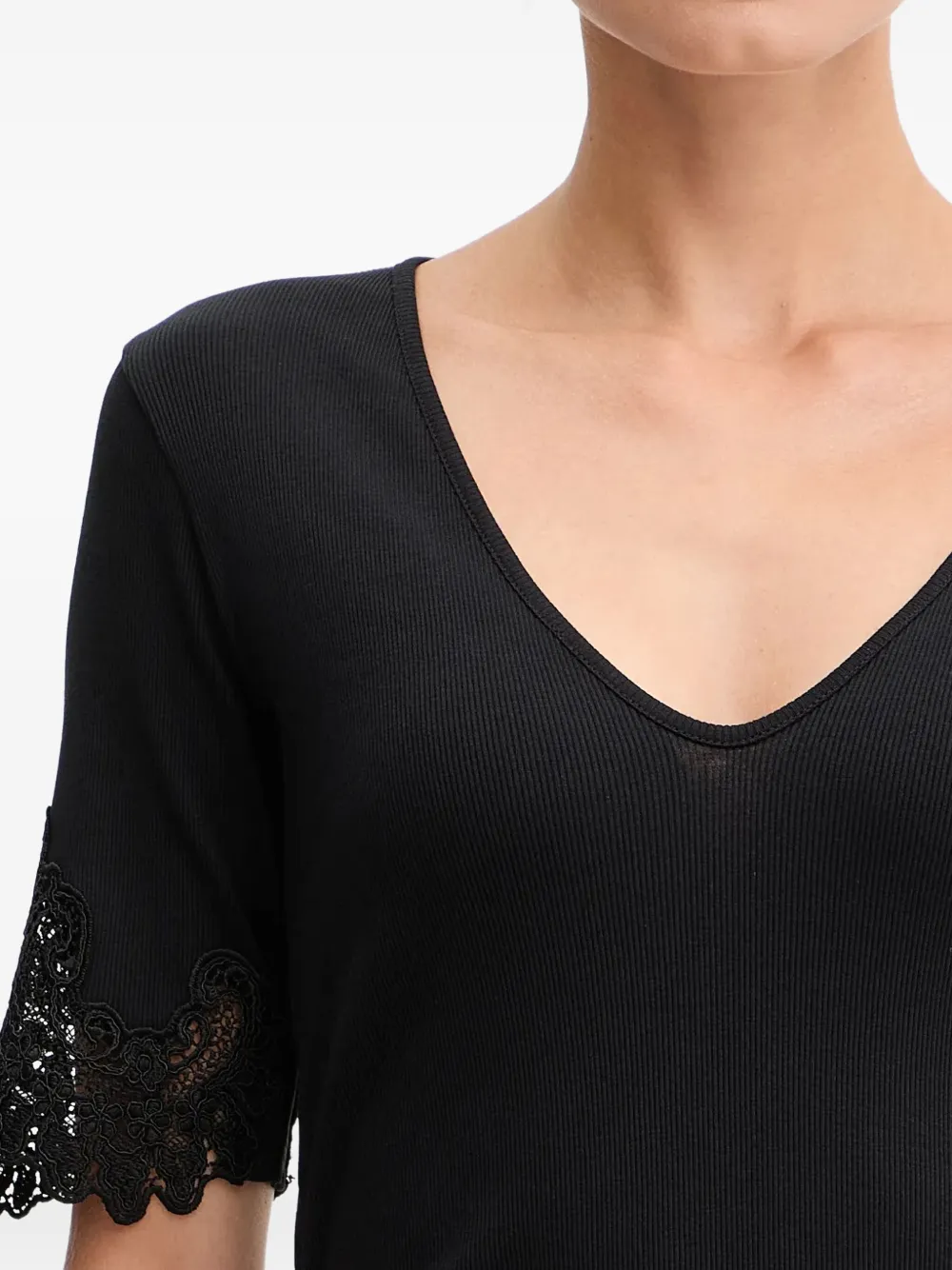 Twinset Lace-detail Cotton T-shirt In Black