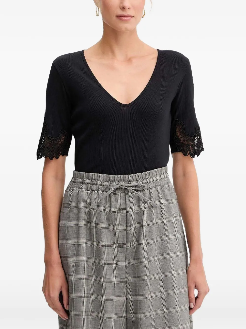 TWINSET lace-detail cotton T-shirt - Nero