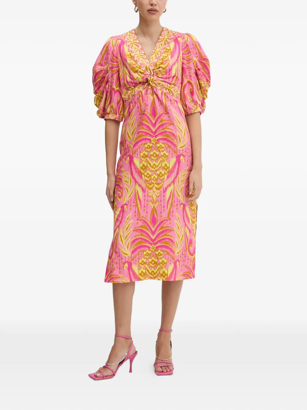 FARM Rio printed puff-sleeve midi dress - Rosa