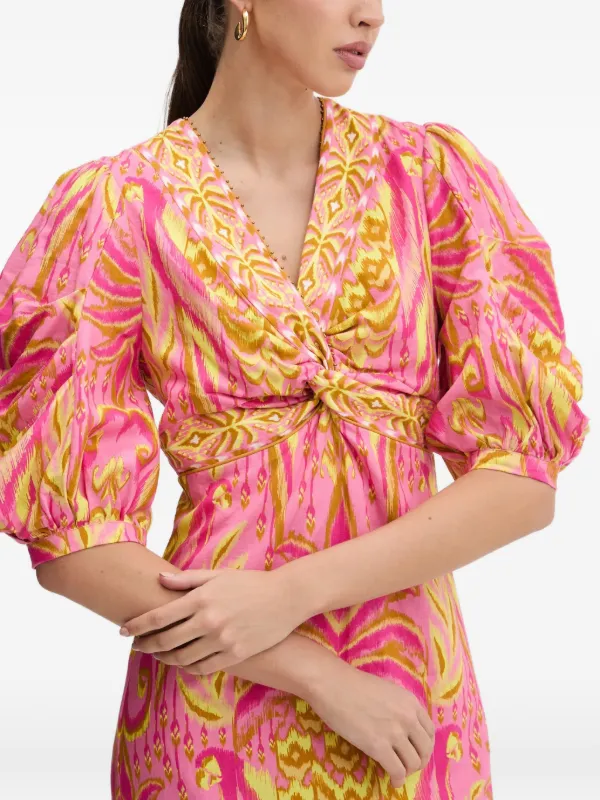 farm rio puff sleeve midi dress Farm Rio Short Puff-Sleeve Tie-Back Midi Dress