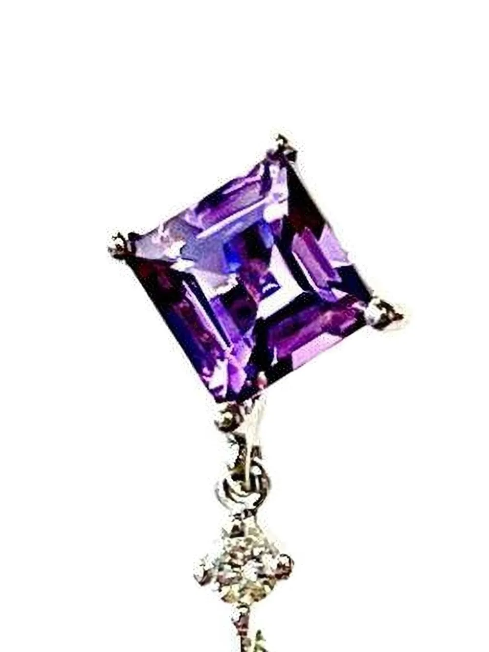  Stefere 18k White Gold Diamond And Amethyst Earrings - Silver 