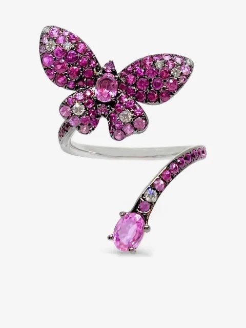Stefere anillo Butterfly en oro blanco de 18kt con diamante y zafiro