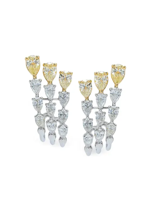 Azzaro aretes Three Row Teardrop en oro blanco de 18kt con dije de diamante