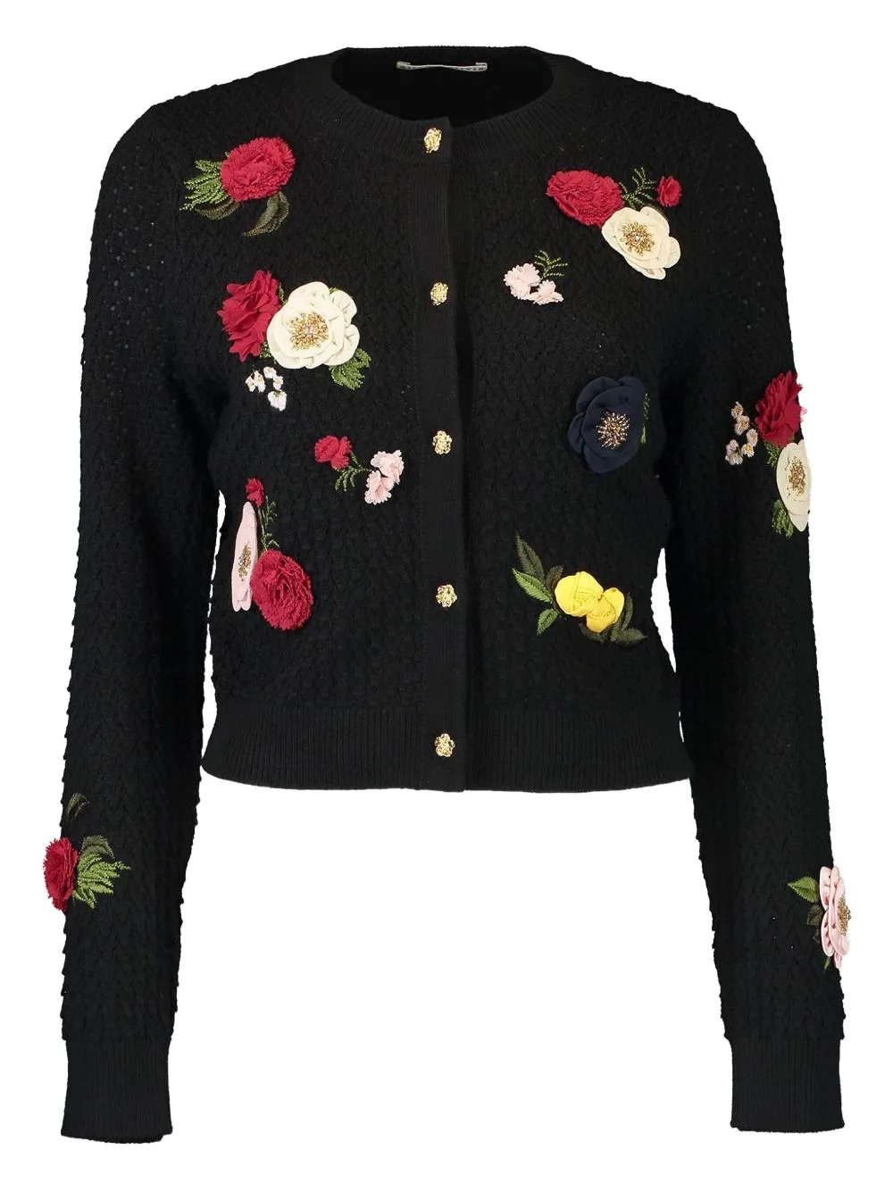 alice + olivia Dollie floral-appliqué cardigan - Nero