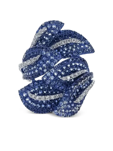 Stefere 18K white gold Leaf diamond and sapphire ring