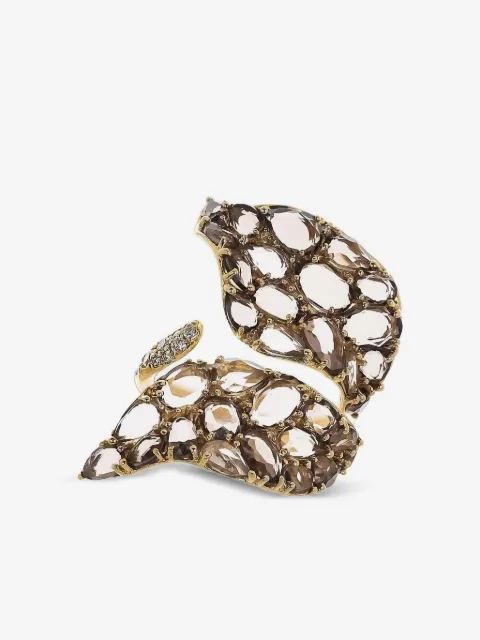 Stefere anillo en oro amarillo de 18kt con diamantes y cuarzo