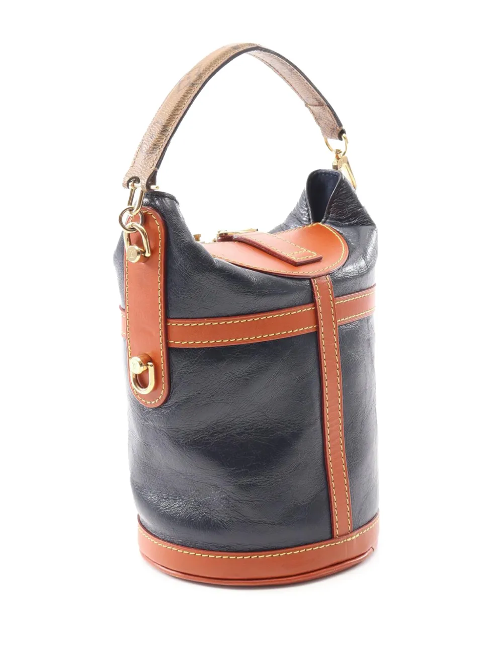 Pre-owned Louis Vuitton 2019 Calfskin And Monogram Reverse Duffle Bag Bucket Bag In Blue