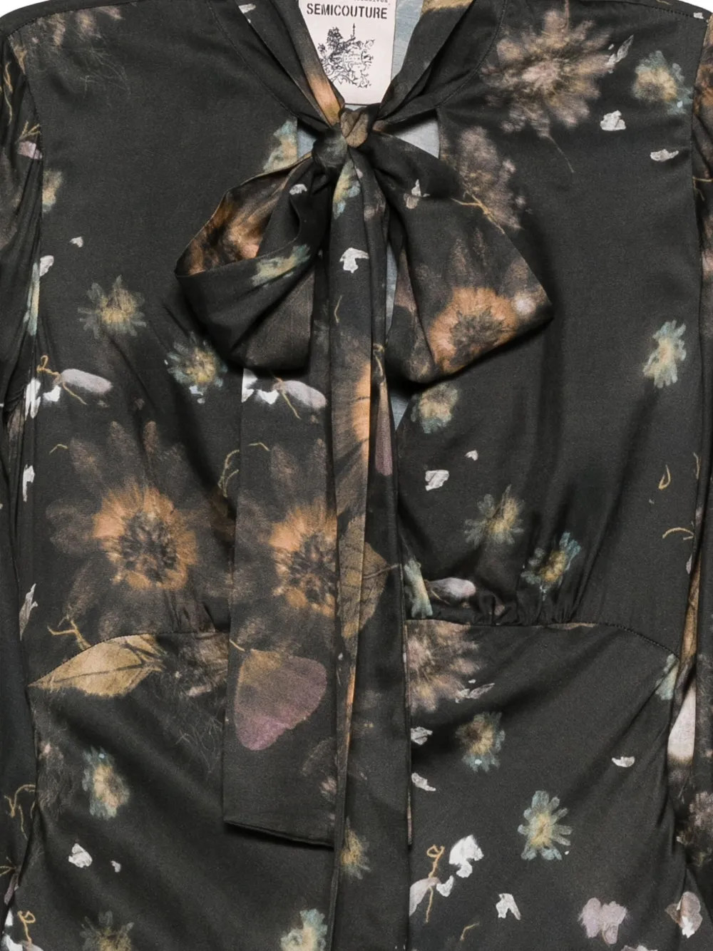 Semicouture Midi-jurk met strikdetail en bloemenprint Grijs