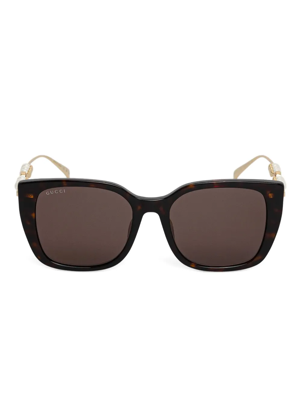Gucci Eyewear pearl-detail square-frame sunglasses - Marrone