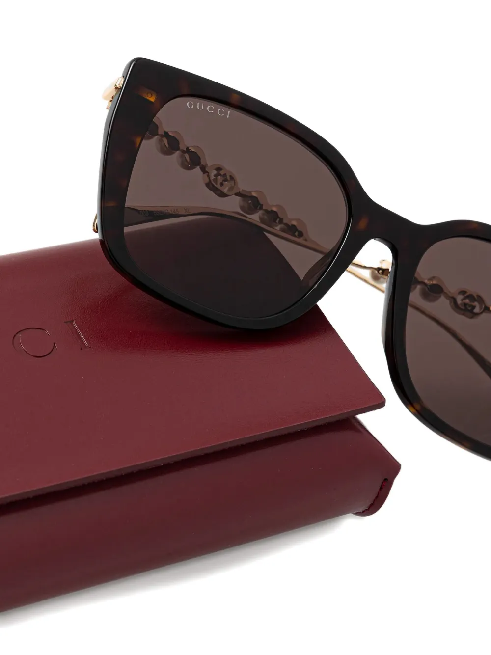 Gucci Eyewear Zonnebril met vierkant montuur en pareldetail Bruin