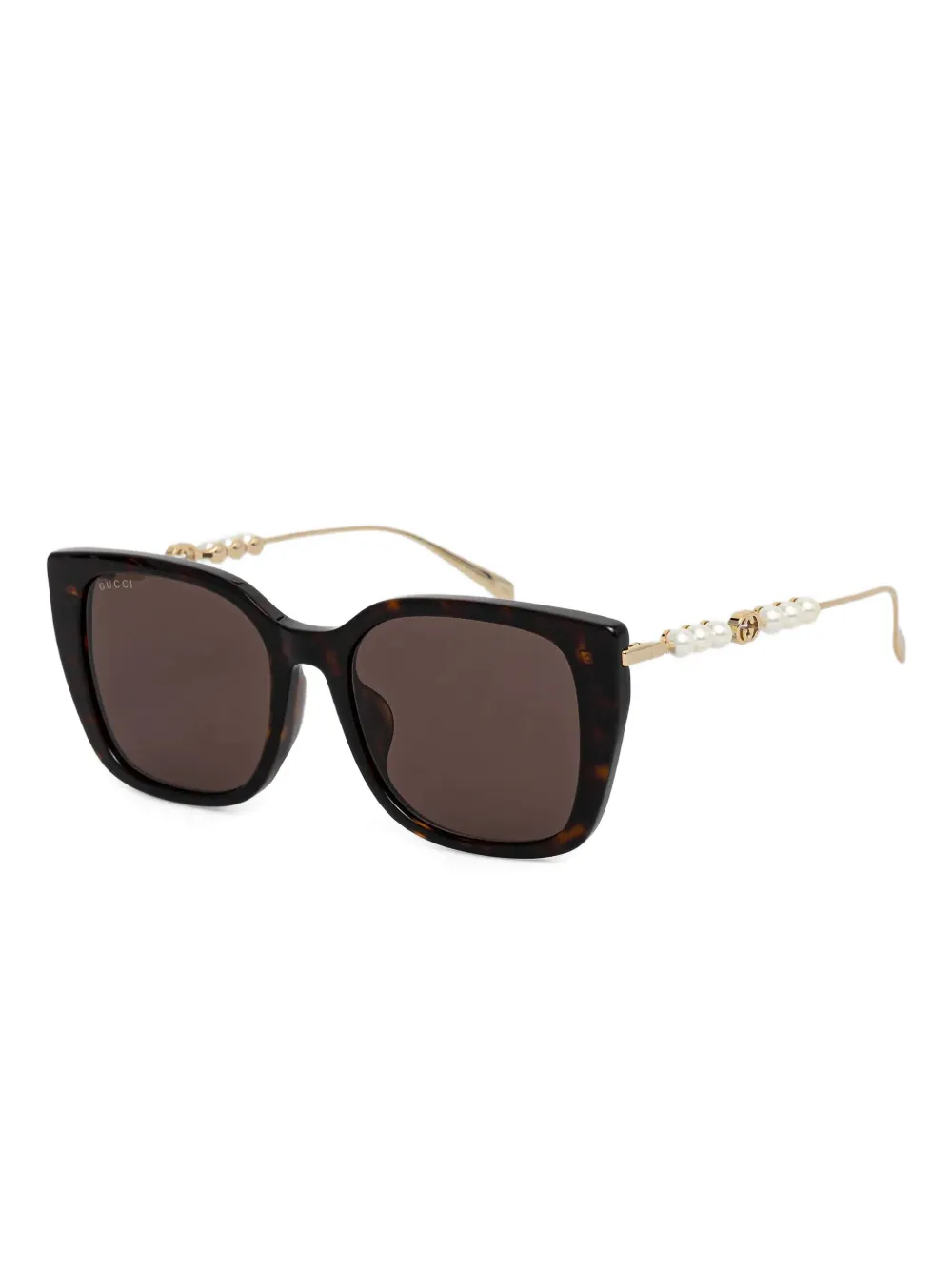 Gucci Eyewear Zonnebril met vierkant montuur en pareldetail - Bruin