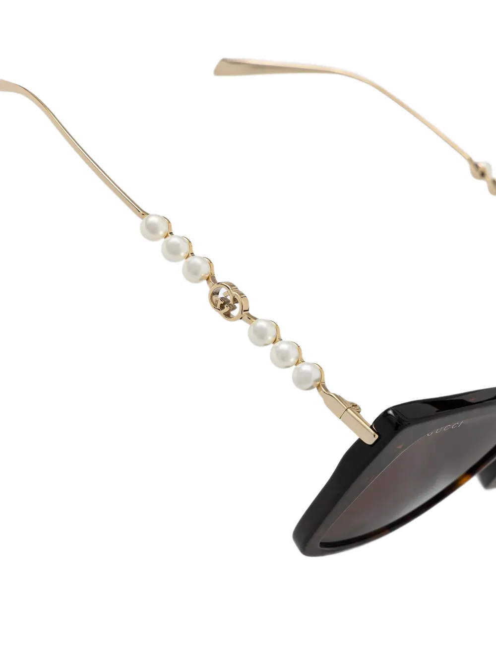 Gucci Eyewear Zonnebril met vierkant montuur en pareldetail Bruin