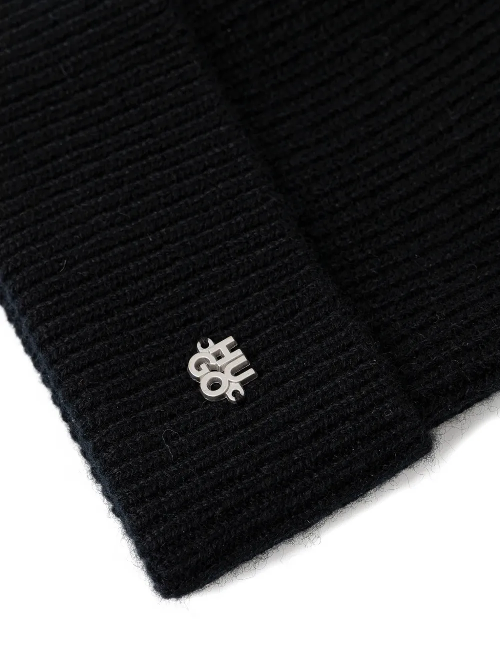 HUGO logo-plaque beanie hat - Zwart