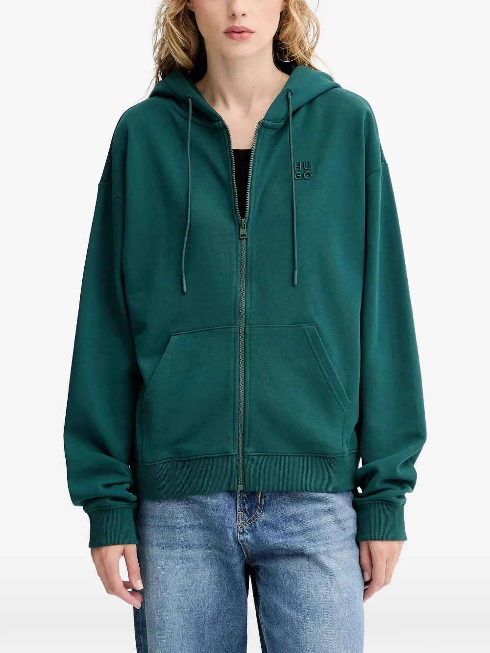 HUGO logo-embroidery hoodie | Green | Image 1