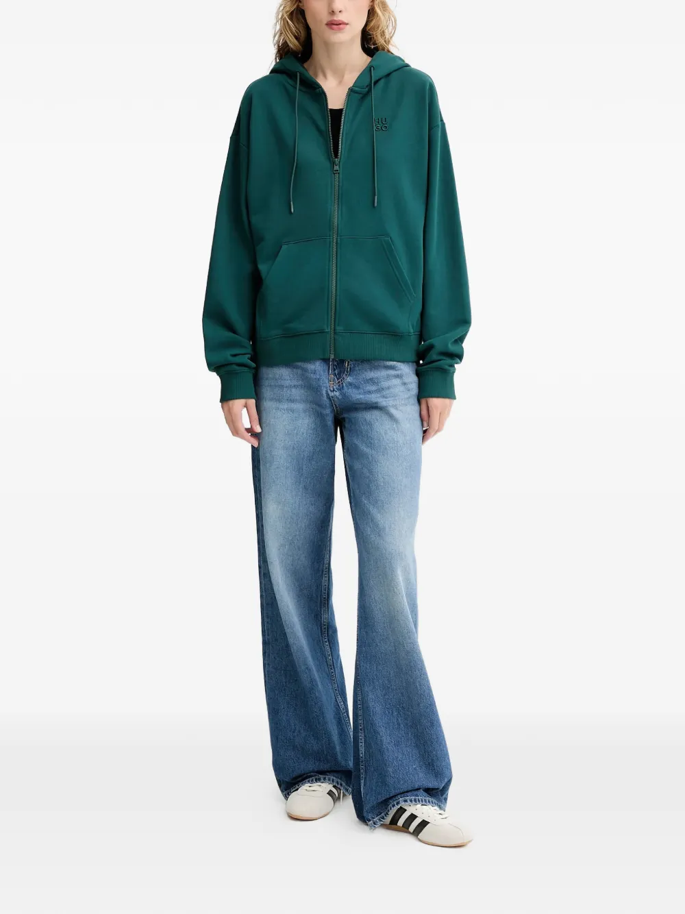 HUGO logo-embroidery hoodie - Groen