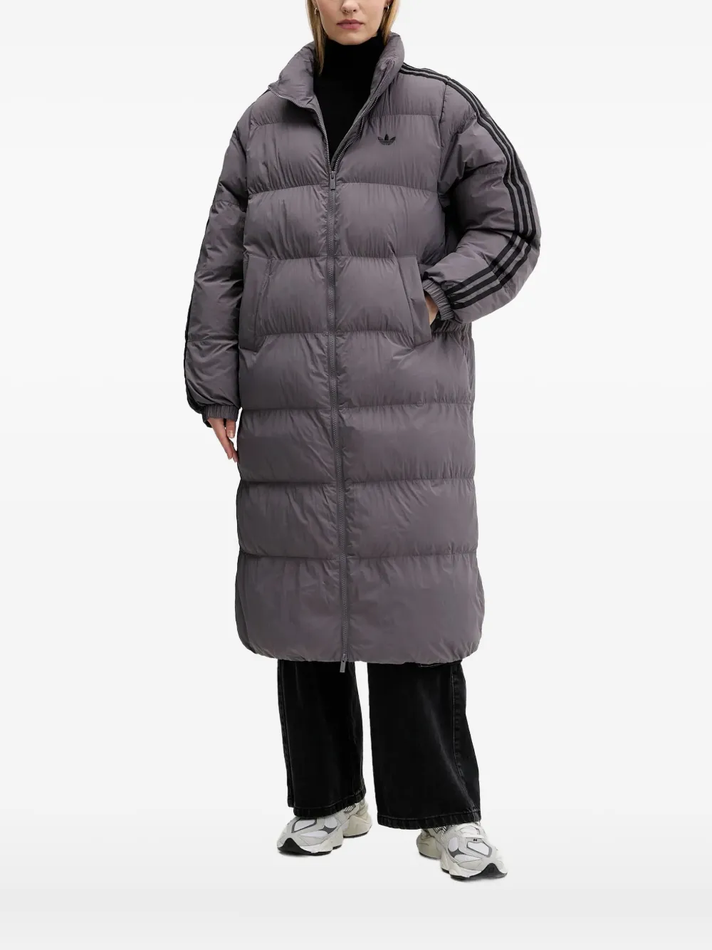 adidas logo-embroidery padded coat - Grigio