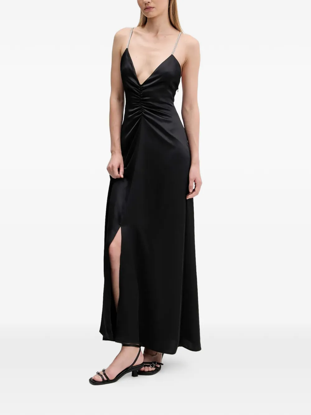 HUGO rhinestone-straps maxi dress - Zwart