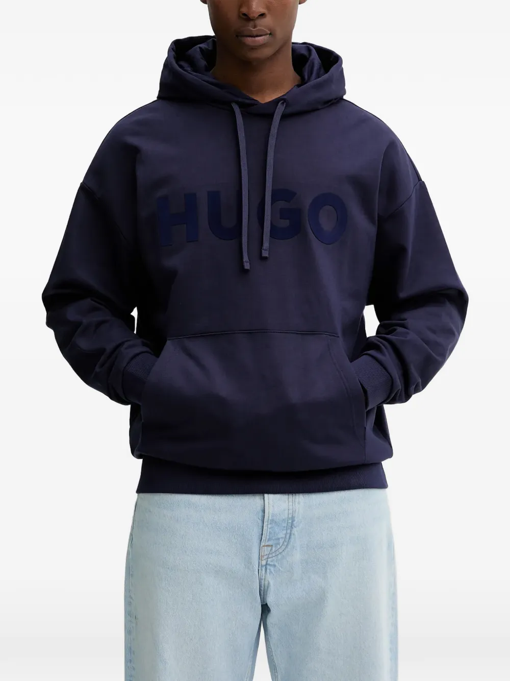 HUGO reflective logo-print hoodie | Blue | Image 1