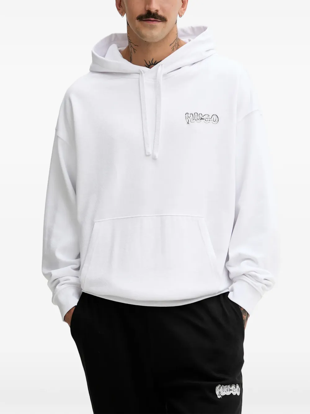 HUGO logo-print hoodie | White | Image 1