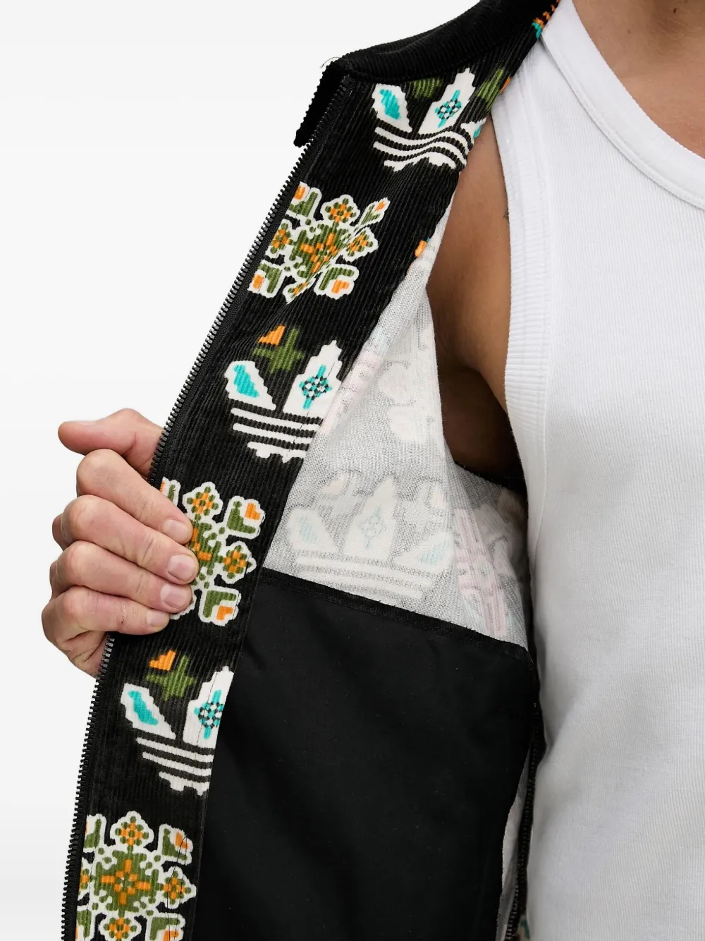 adidas Ribfluwelen jack met patroon Zwart