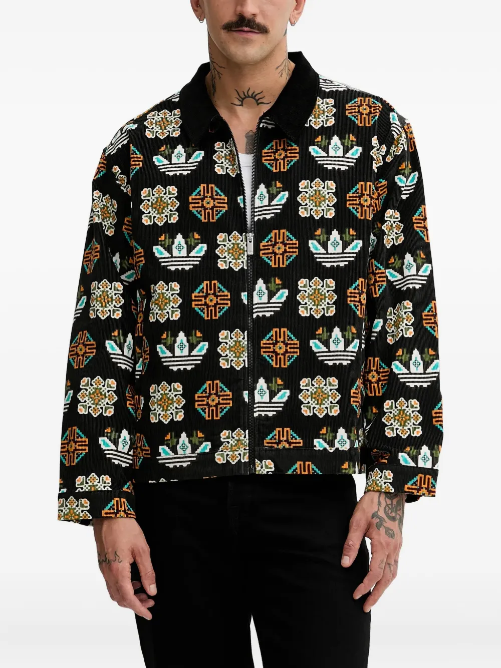 adidas corduroy patterned-detail jacket | Black | Image 1