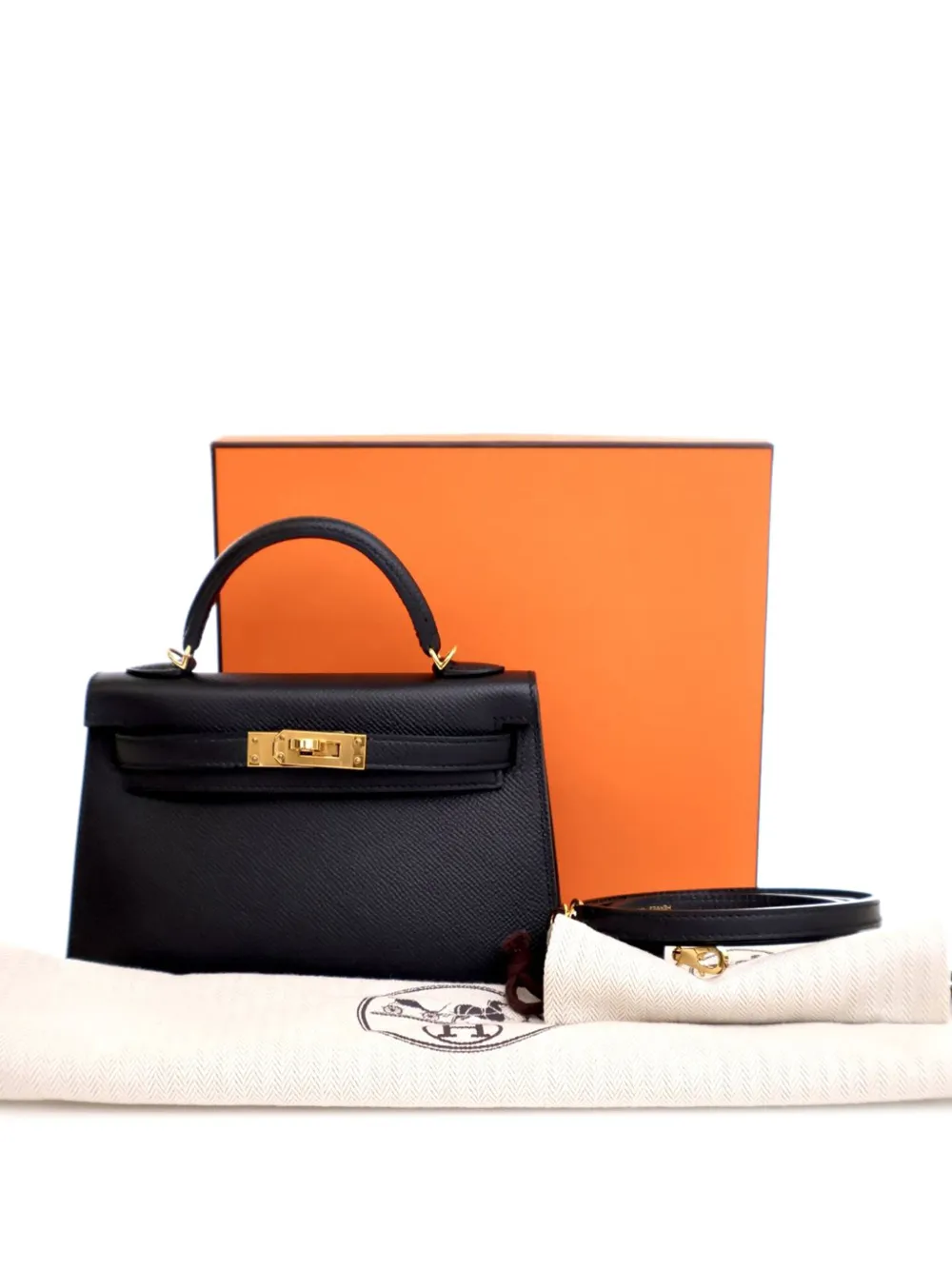 Pre-owned Hermes 2020 Mini Epsom Kelly Ii Sellier 20 Satchel In Black