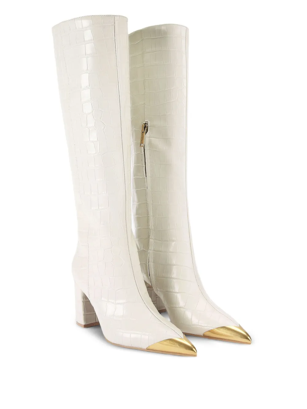Kurt Geiger Crocodile Embossed Knee-high Boots In Neutral