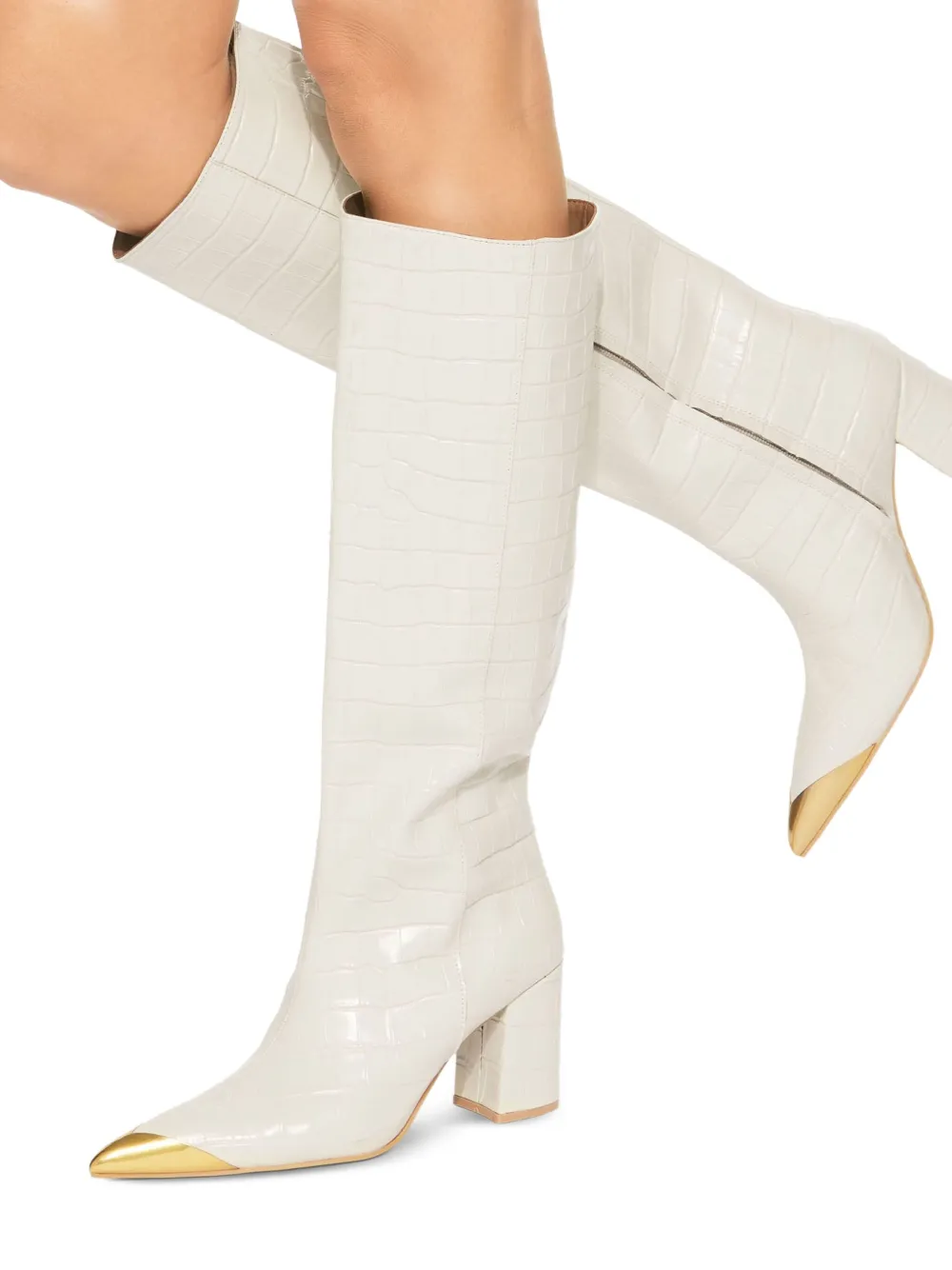 Kurt Geiger Crocodile Embossed Knee-high Boots In Neutral