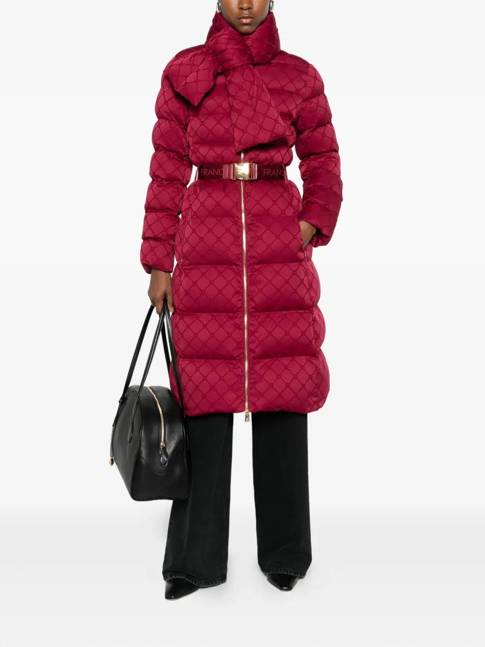 Elisabetta Franchi Belted Padded Parka In Red