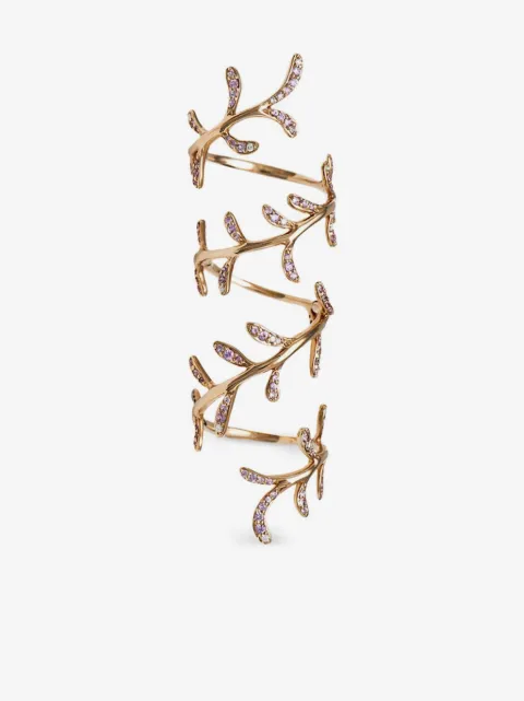 Stefere anillo en oro rosa de 18kt con motivo floral y diamantes y zafiro