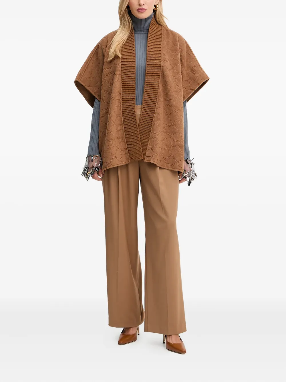 Twinset Logo-jacquard Cardigan In Brown