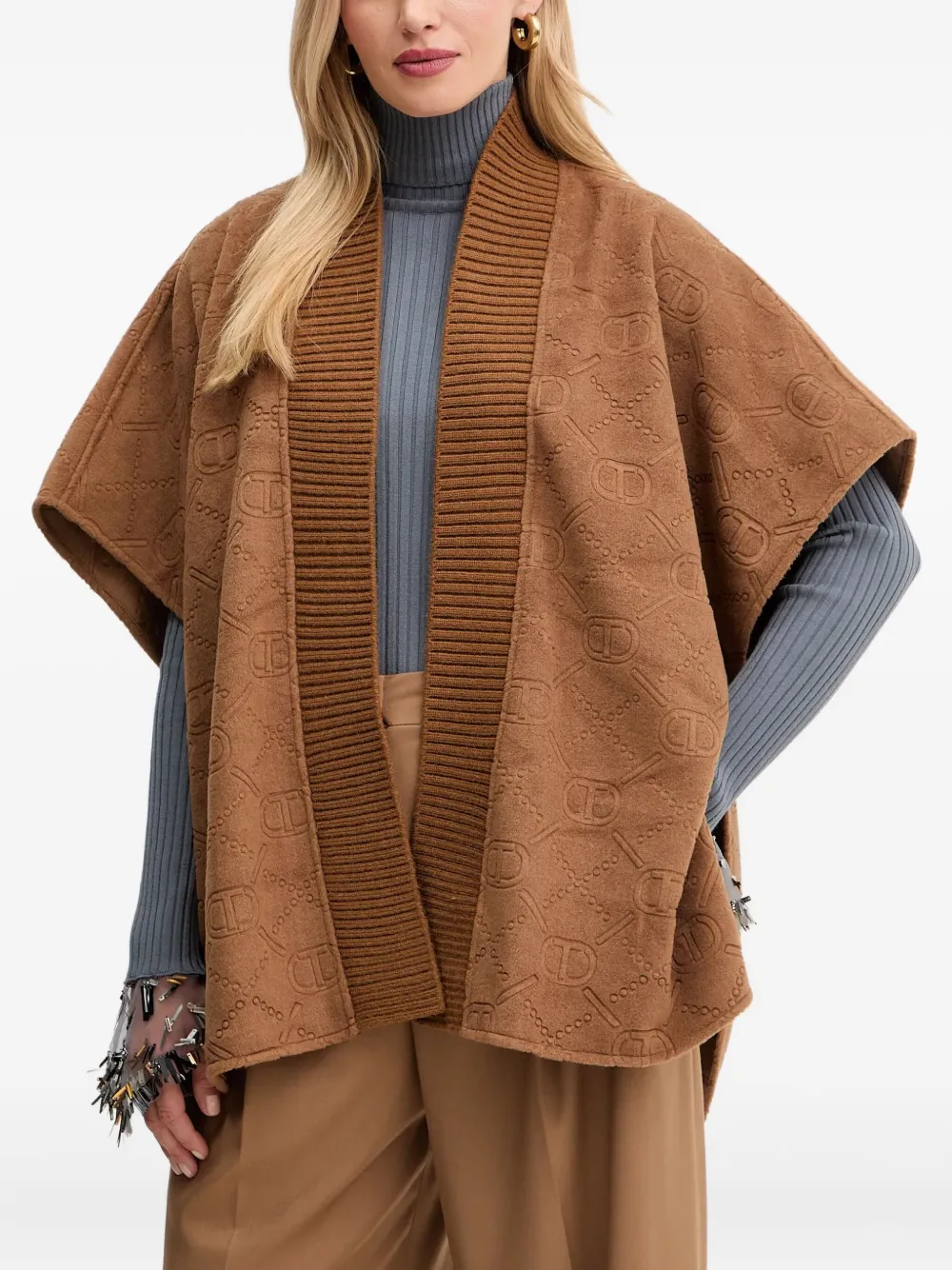 Twinset Logo-jacquard Cardigan In Brown