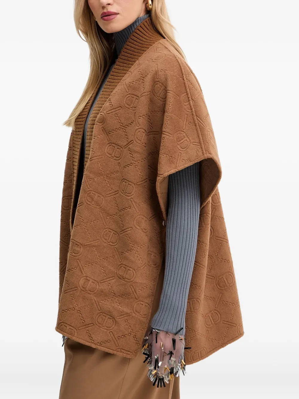 Twinset Logo-jacquard Cardigan In Brown