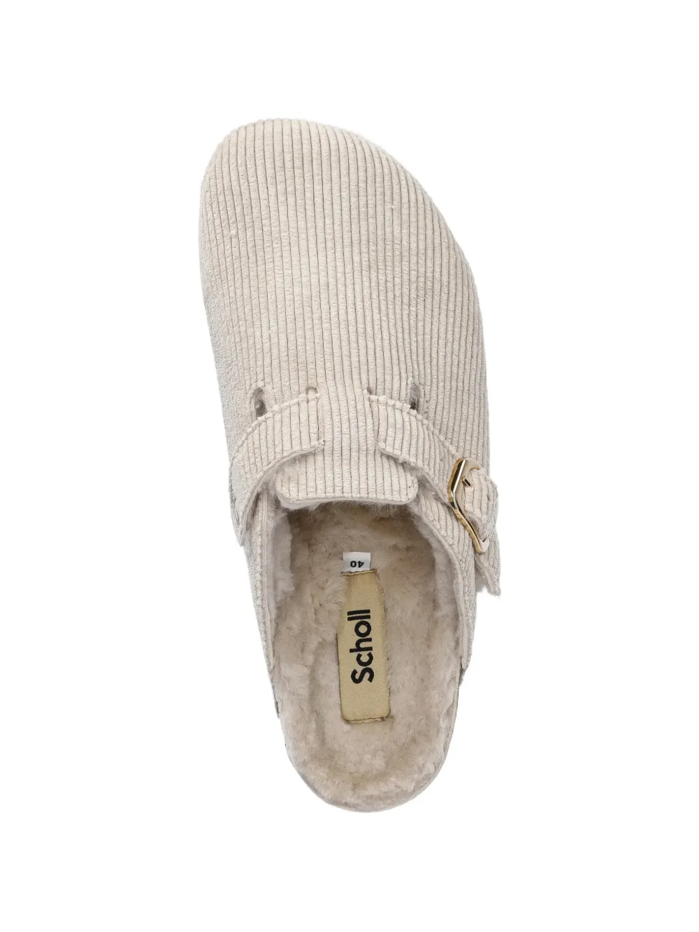 Scholl Ribfluwelen muiltjes met gesp Beige